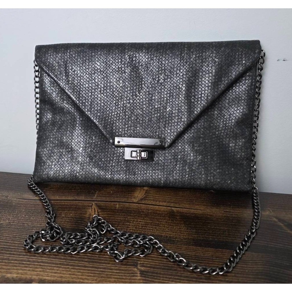 Sondra Roberts Squared Crossbody‎ Bag Clutch With Chain Strap Gray Evening Purse